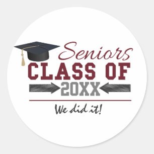 Maroon and Grey Typography Graduation Stickers