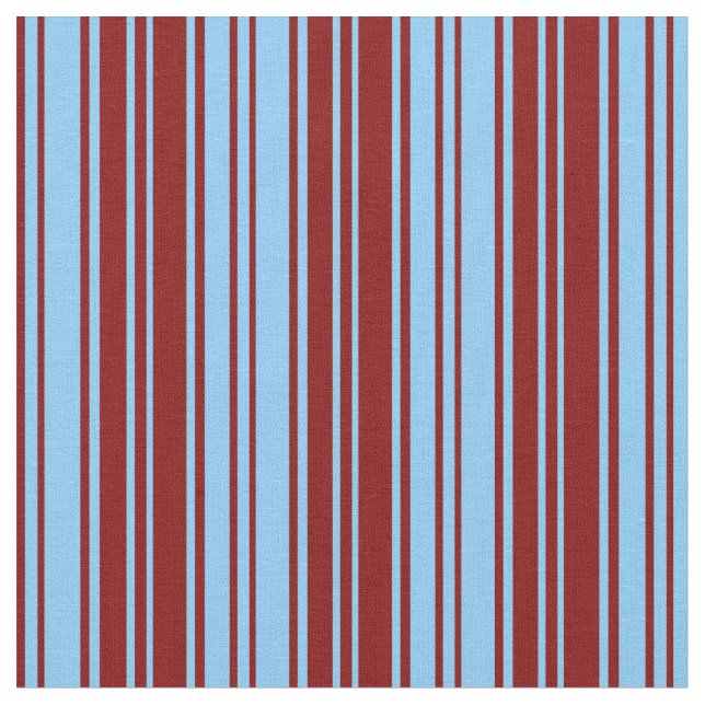 Maroon and Light Sky Blue Coloured Stripes Pattern Fabric (Close Up)