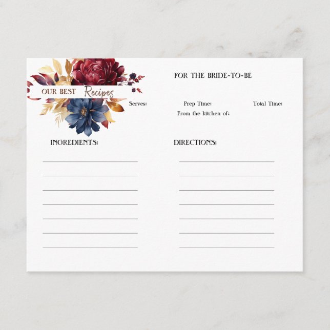Maroon and Navy Floral Recipe Card (Front)