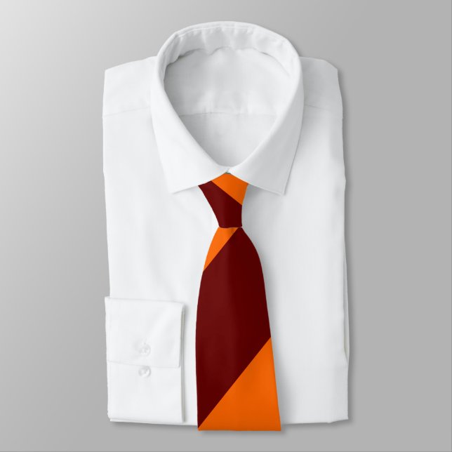 Maroon and Orange Broad Regimental Stripe Tie (Tied)