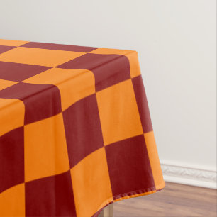Maroon and Orange Chequered Vintage Tablecloth