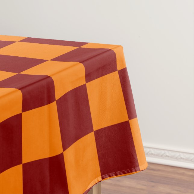 Maroon and Orange Chequered Vintage Tablecloth (In Situ)