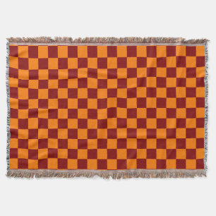 Maroon and Orange Chequered Vintage Throw Blanket