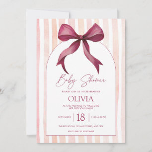Maroon and Pink Bow Watercolor Baby Shower Invite