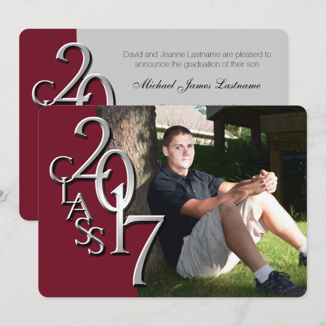 Maroon and Silver 2017 Graduation Invitation (Front/Back)