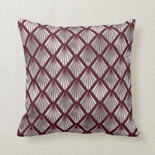 Maroon and Silver Art Deco Diamond Pattern Throw Pillow