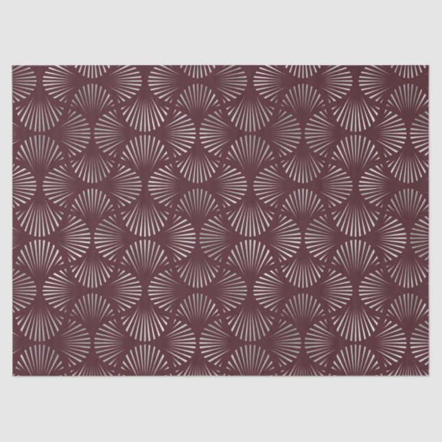 Maroon and Silver Art Deco Fan Pattern Decoupage Tissue Paper (Front)