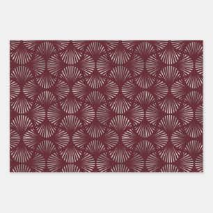 Maroon and Silver Art Deco Fan Pattern Wrapping Paper Sheet