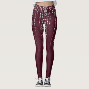 Maroon and Silver Beads Leggings
