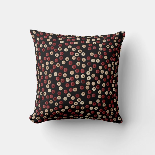 Maroon and Tan Coloured Button Pattern Throw Pillow (Front)