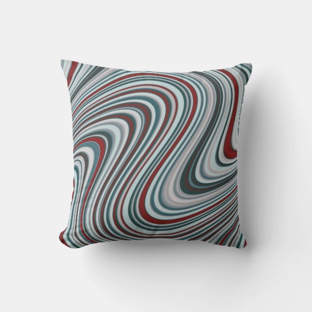 Maroon and Teal Blue Abstract Curvy Shapes Throw Pillow (Front)