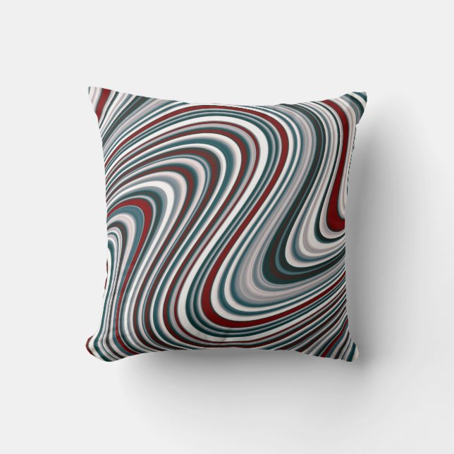 Maroon and Teal Blue Abstract Curvy Shapes Throw Pillow (Front)