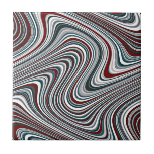 Maroon and Teal Blue Abstract Curvy Shapes Tile