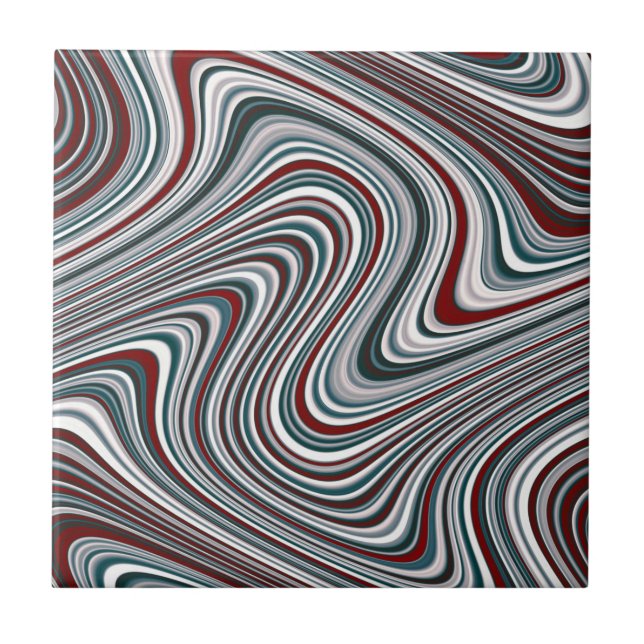 Maroon and Teal Blue Abstract Curvy Shapes Tile (Front)