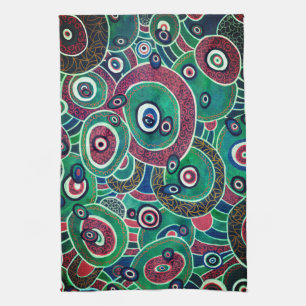 Maroon and Turquoise Circles and Ovals Original Kitchen Towel