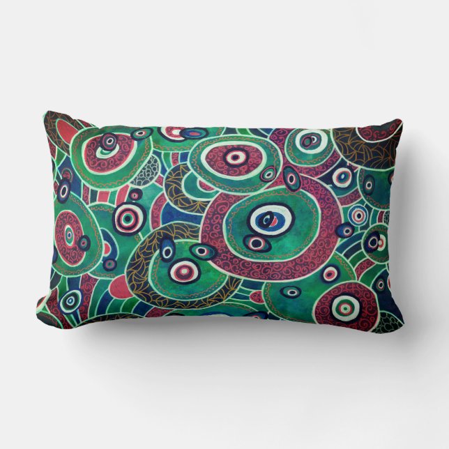 Maroon and Turquoise Circles and Ovals Original Lumbar Pillow (Front)