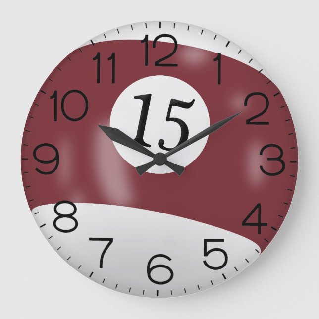 Maroon and White Billiard #15 Ball    Large Clock (Front)