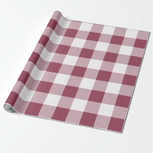 Maroon and White Buffalo Plaid Wrapping Paper