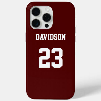 Maroon and White Custom Jersey Name Number iPhone 15 Pro Max Case