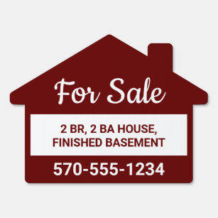 Maroon and White Cute House For Sale by Owner Garden Sign