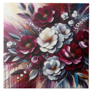 Maroon and white Floral arrangement   Tile