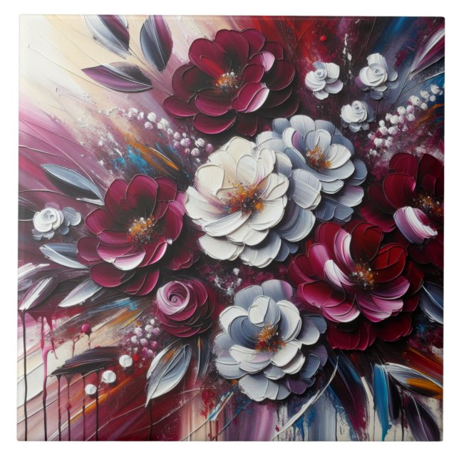 Maroon and white Floral arrangement | Tile (Front)