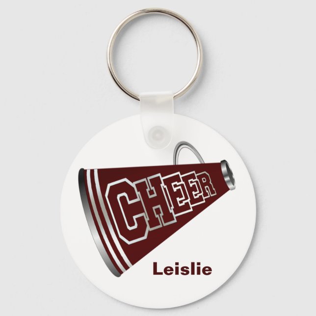 Maroon and White Megaphone Cheerleader KeyChain (Front)