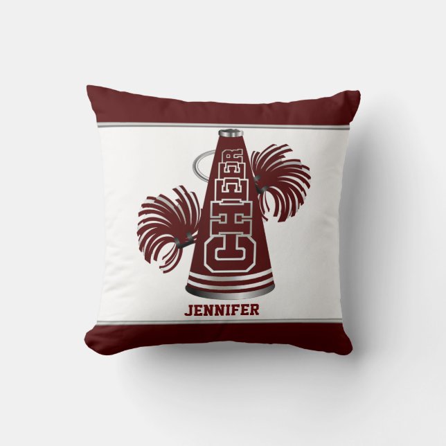 Maroon and White Megaphone Cheerleader Pillow (Front)