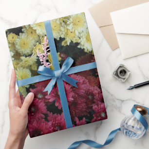 maroon and white mums floral wrapping paper