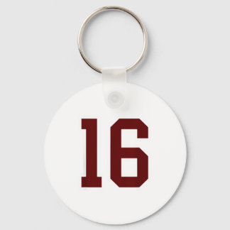 Maroon And White Number 16 Jersey Player Uniform # Keychain