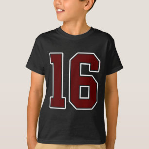 Maroon And White Number 16 Jersey Player Uniform # T-Shirt