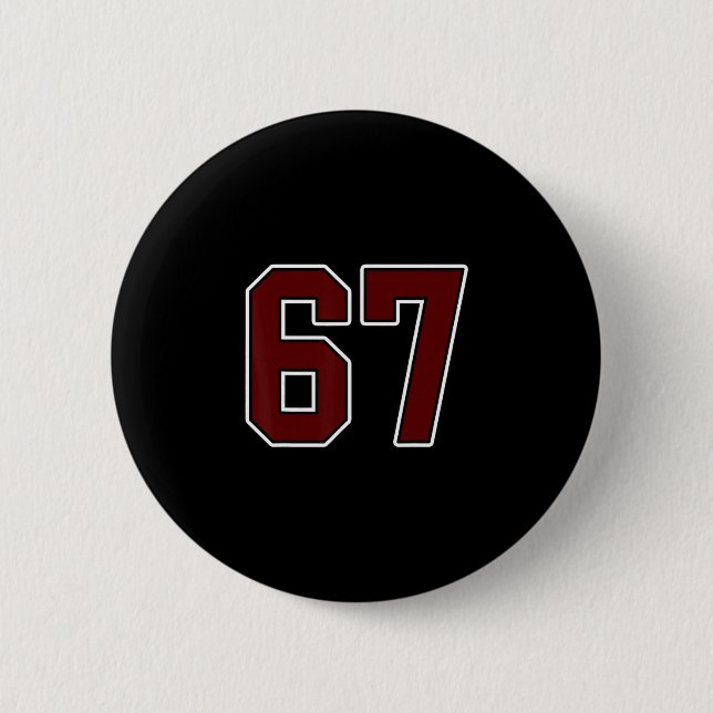 Maroon And White Number 67 Jersey Player Uniform # 2 Inch Round Button (Front)