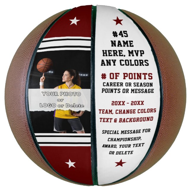 Maroon and White, PHOTO Basketball with Name on It (Vertical)