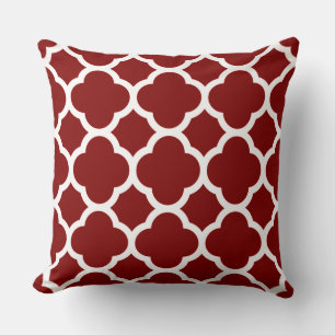 Maroon and White Quatrefoil Pattern Throw Pillow