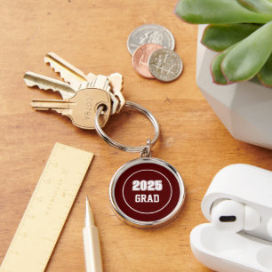 Maroon and White School Colours Grad Keychain