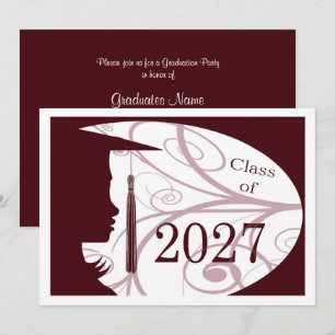 Maroon and White Silhouette 2027 Graduation Party Invitation