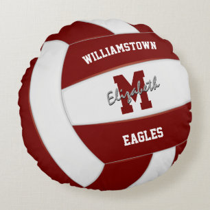 maroon and white sports team colours volleyball round pillow