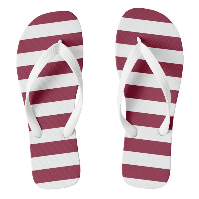 Maroon and White Striped Flip Flops (Footbed)