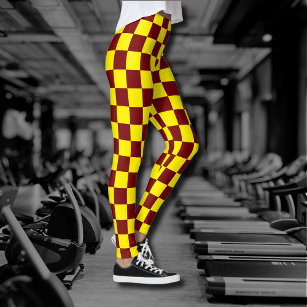Maroon and Yellow Chequered Vintage Leggings