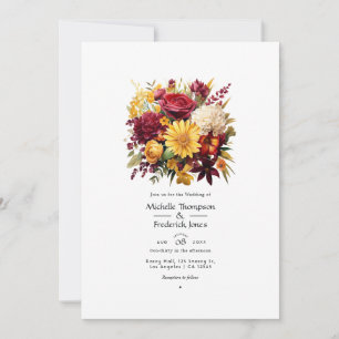 Maroon and Yellow Floral Wedding QR Code Invitation