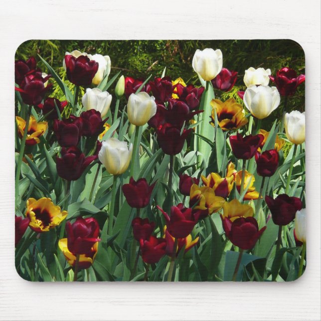 Maroon and Yellow Tulips Colorful Floral Mouse Pad (Front)