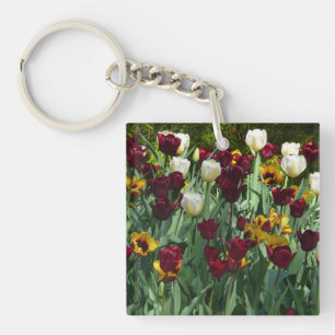 Maroon and Yellow Tulips Colourful Floral Keychain