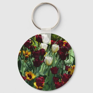Maroon and Yellow Tulips Colourful Floral Keychain