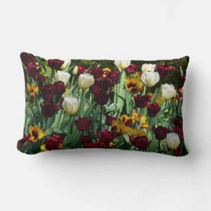 Maroon and Yellow Tulips Colourful Floral Lumbar Pillow