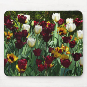 Maroon and Yellow Tulips Colourful Floral Mouse Pad