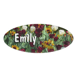 Maroon and Yellow Tulips Colourful Floral Name Tag