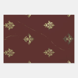 Maroon Antique Textiles for Holiday Any Occasion Wrapping Paper Sheet