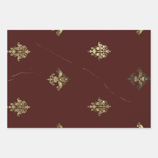 Maroon Antique Textiles for Holiday Any Occasion Wrapping Paper Sheet (Front)