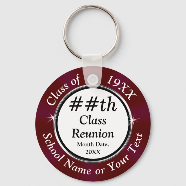 Maroon ANY YEAR, Cheap Class Reunion gift ideas Keychain (Front)