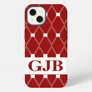 Maroon Argyle Lattice with monogram iPhone 13 Case